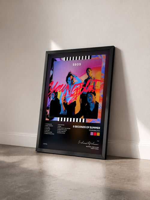 #noir Tableau de l'album Youngblood de 5 Seconds Of Summer vu de trois quarts, cadre noir