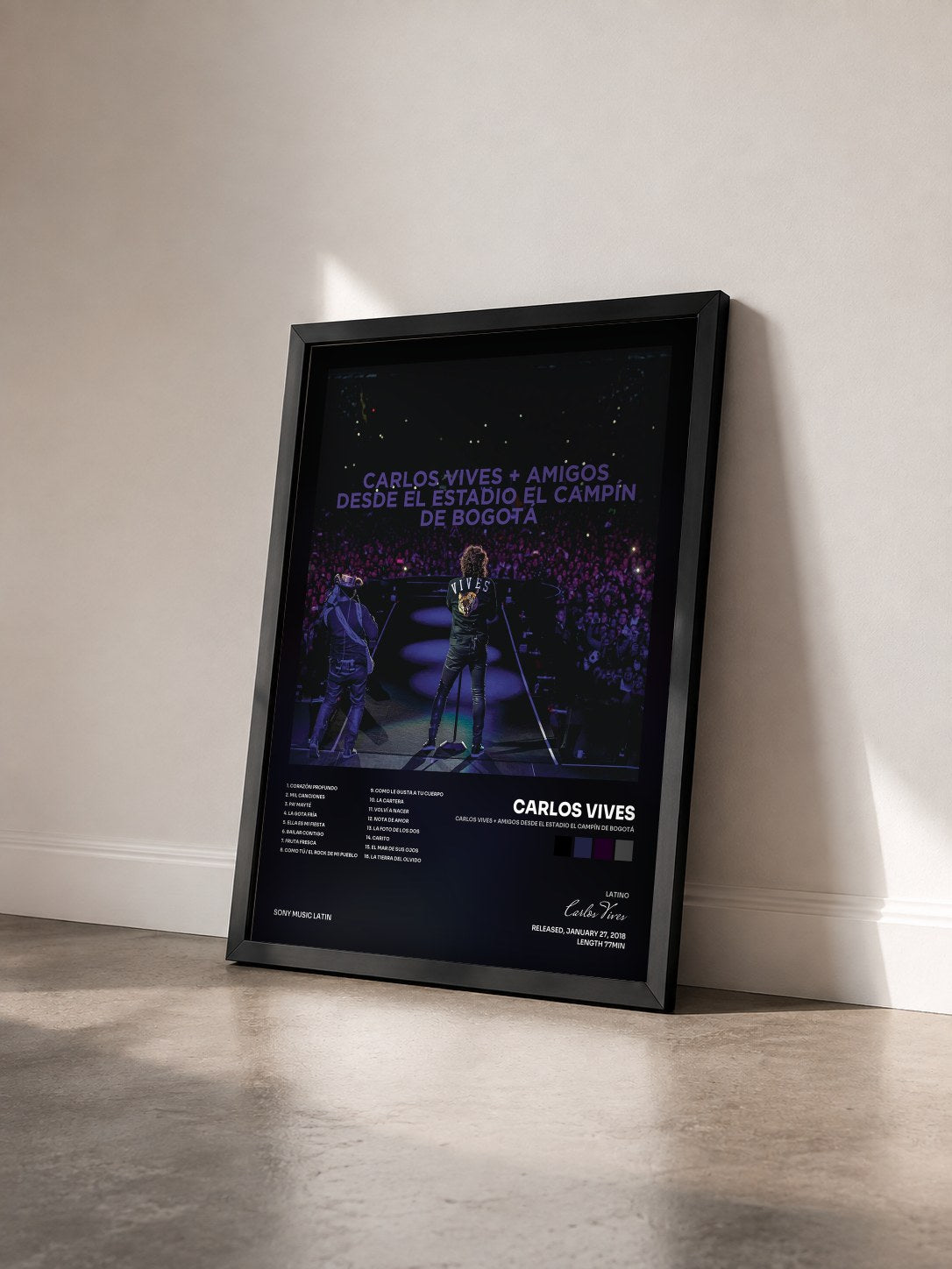 #noir Tableau de l'album Carlos Vives + Amigos Desde el Estadio El Campín de Bogotá de Carlos Vives vu de trois quarts, cadre noir