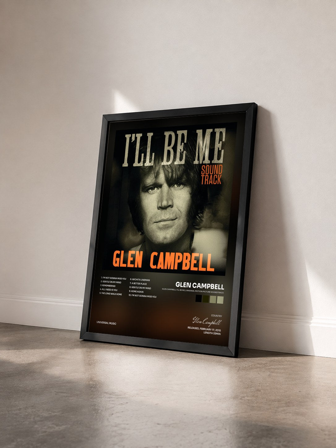 #noir Tableau de l'album Glen Campbell: I'll Be Me | Original Motion Picture Soundtrack de Glen Campbell vu de trois quarts, cadre noir