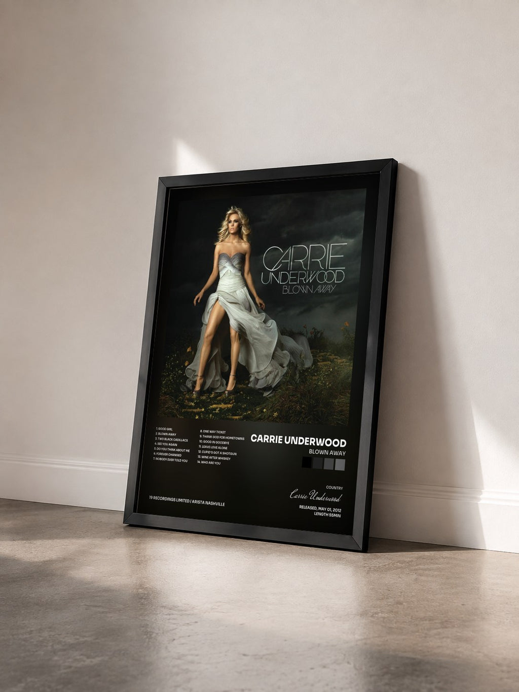 #noir Tableau de l'album Blown Away de Carrie Underwood vu de trois quarts, cadre noir