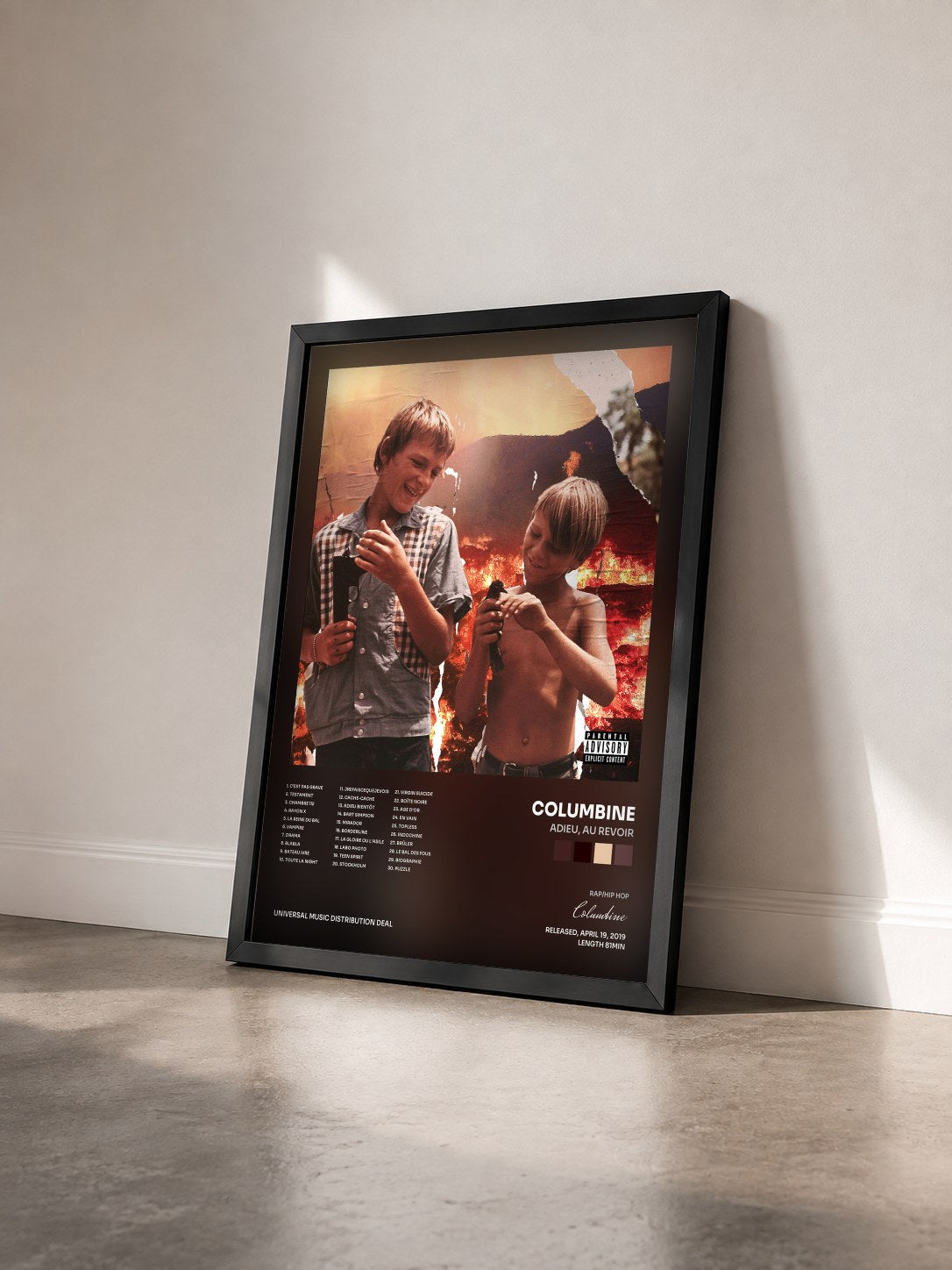 #noir Adieu, au revoir by Columbine as a framed art print seen at an angle, black frame