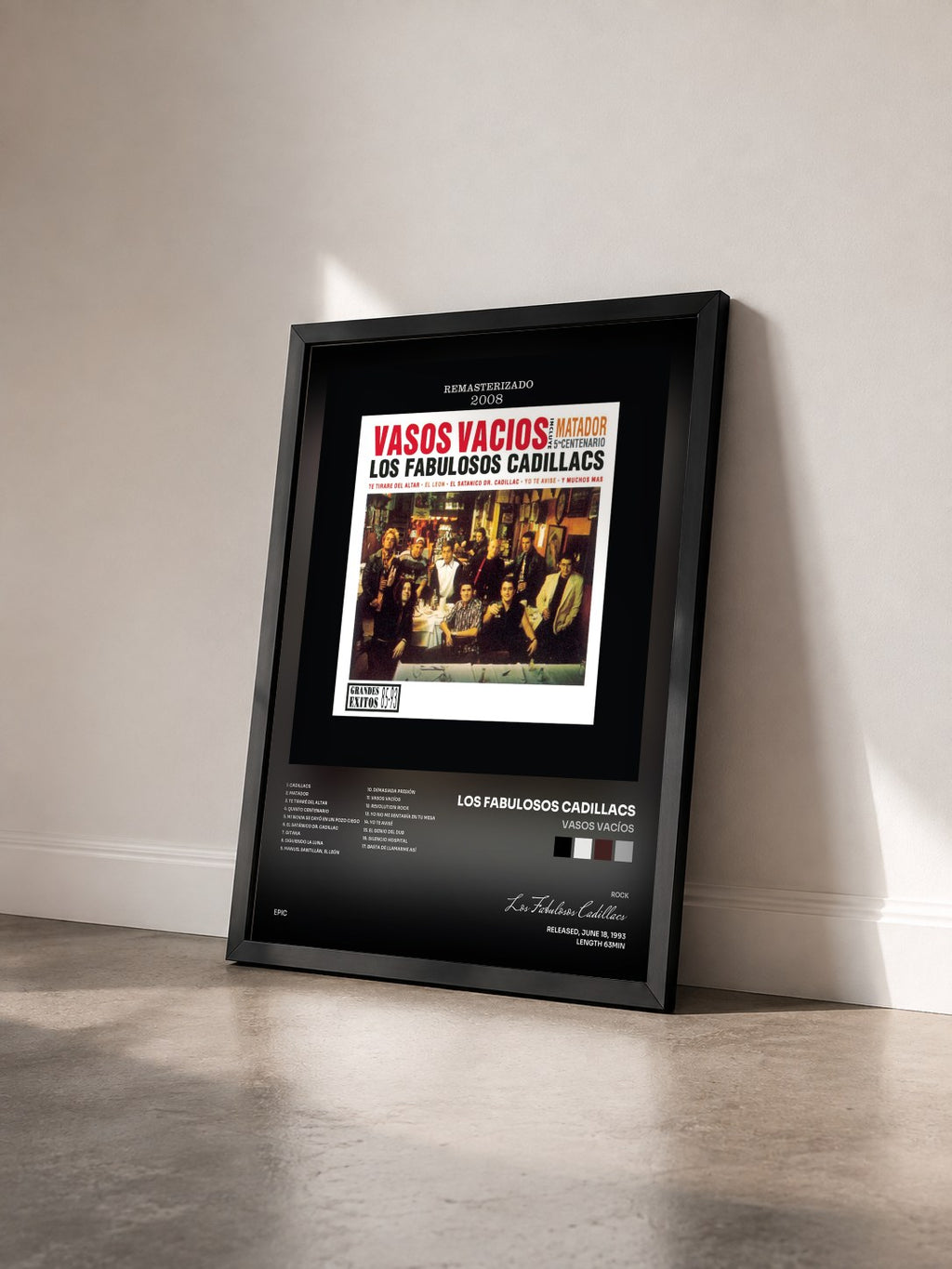#noir Tableau de l'album Vasos Vacíos de Los Fabulosos Cadillacs vu de trois quarts, cadre noir