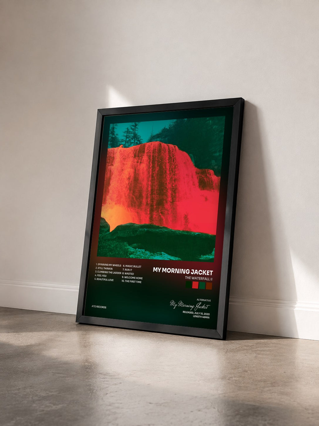 #noir Tableau de l'album The Waterfall II de My Morning Jacket vu de trois quarts, cadre noir