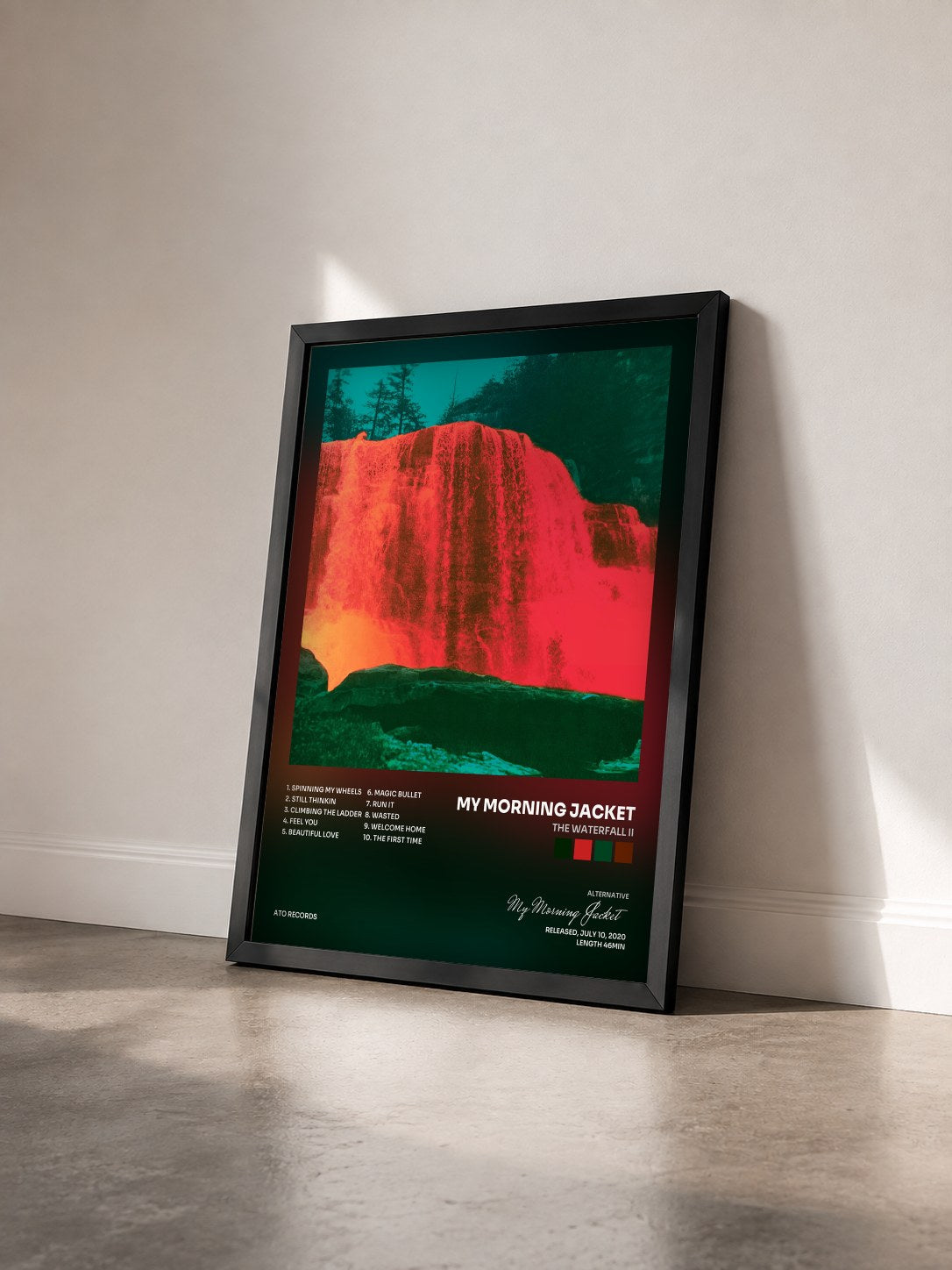#noir Tableau de l'album The Waterfall II de My Morning Jacket vu de trois quarts, cadre noir