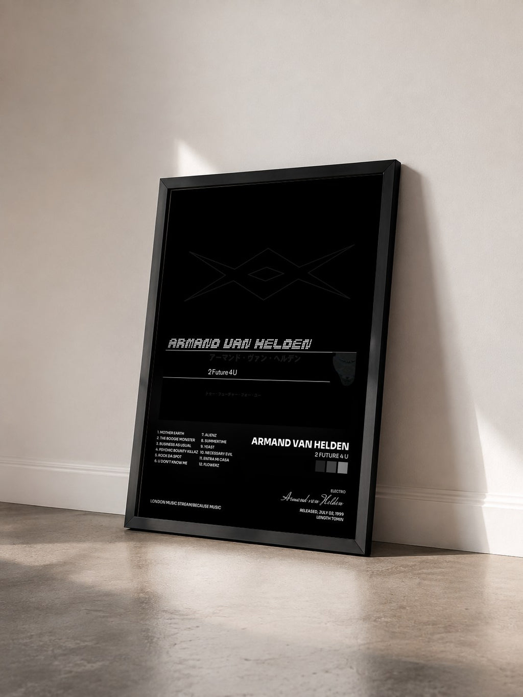 #noir Tableau de l'album 2 Future 4 U de Armand van Helden vu de trois quarts, cadre noir