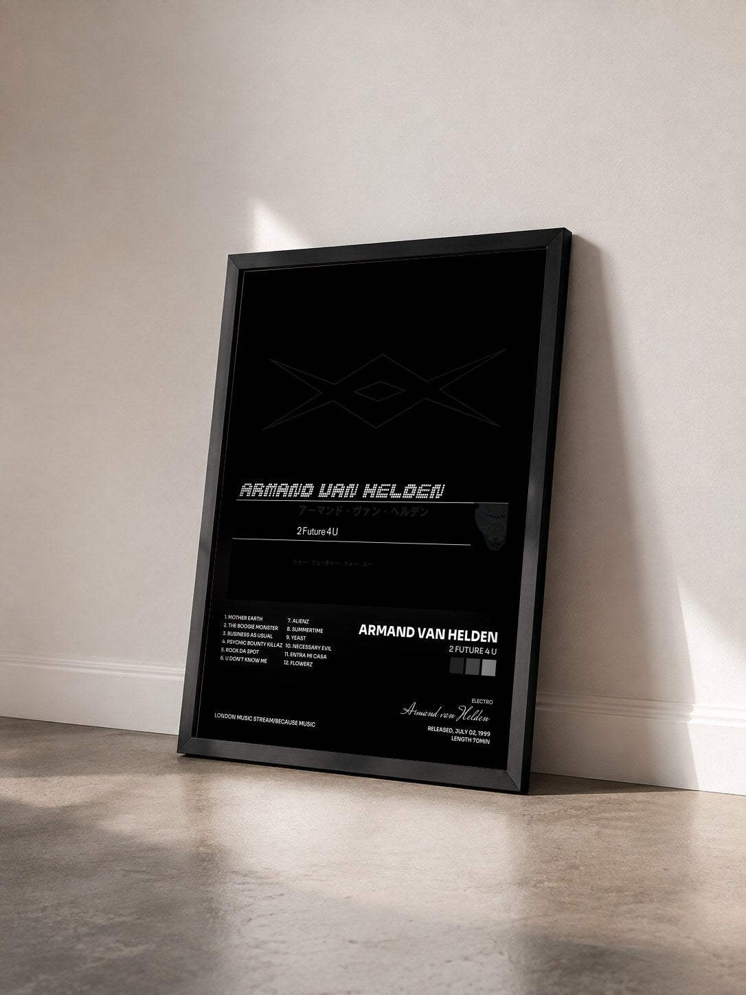 #noir Tableau de l'album 2 Future 4 U de Armand van Helden vu de trois quarts, cadre noir