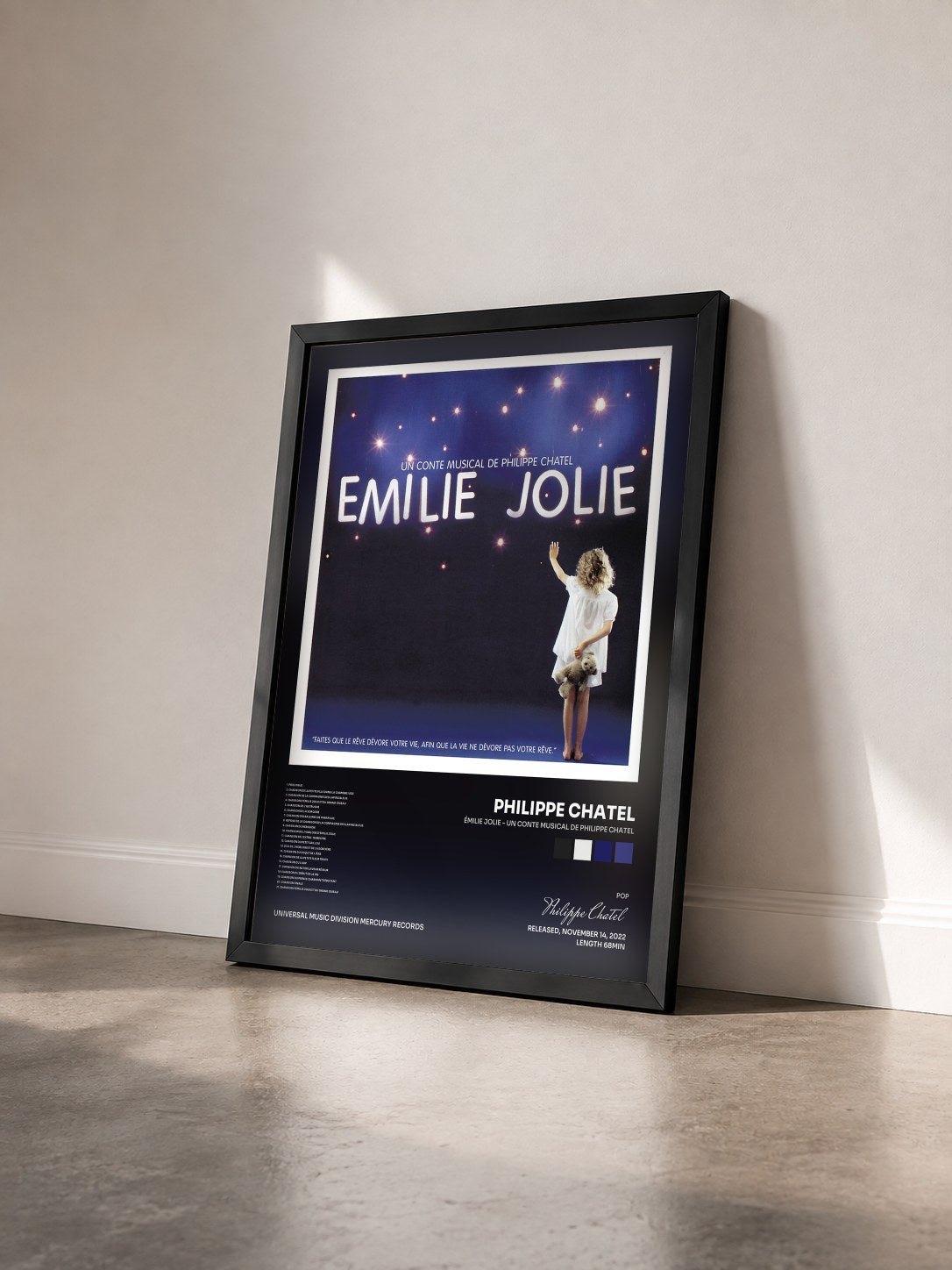 #noir Émilie Jolie - Un conte musical de Philippe Chatel de Philippe Chatel en lámina enmarcada vista de tres cuartos, marco negro