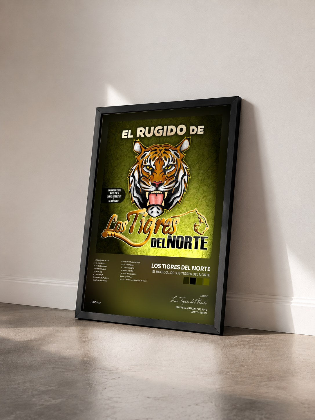 #noir Tableau de l'album El Rugido...De Los Tigres Del Norte de Los Tigres del Norte vu de trois quarts, cadre noir
