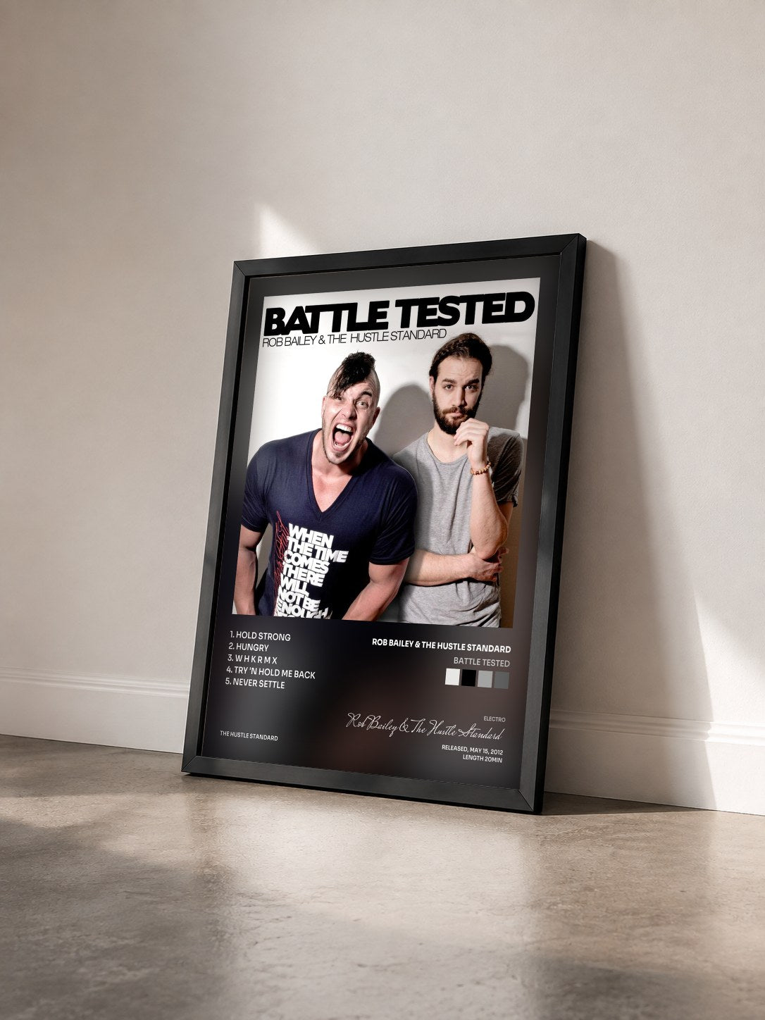 #noir Tableau de l'album Battle Tested de Rob Bailey & The Hustle Standard vu de trois quarts, cadre noir