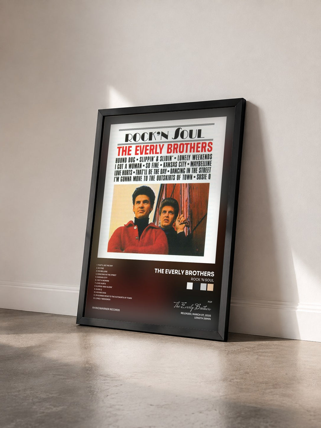 #noir Tableau de l'album Rock 'n Soul de The Everly Brothers vu de trois quarts, cadre noir