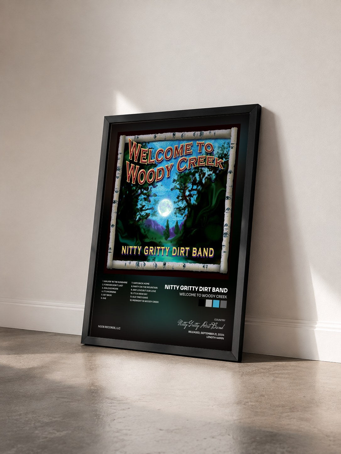 #noir Tableau de l'album Welcome to Woody Creek de Nitty Gritty Dirt Band vu de trois quarts, cadre noir