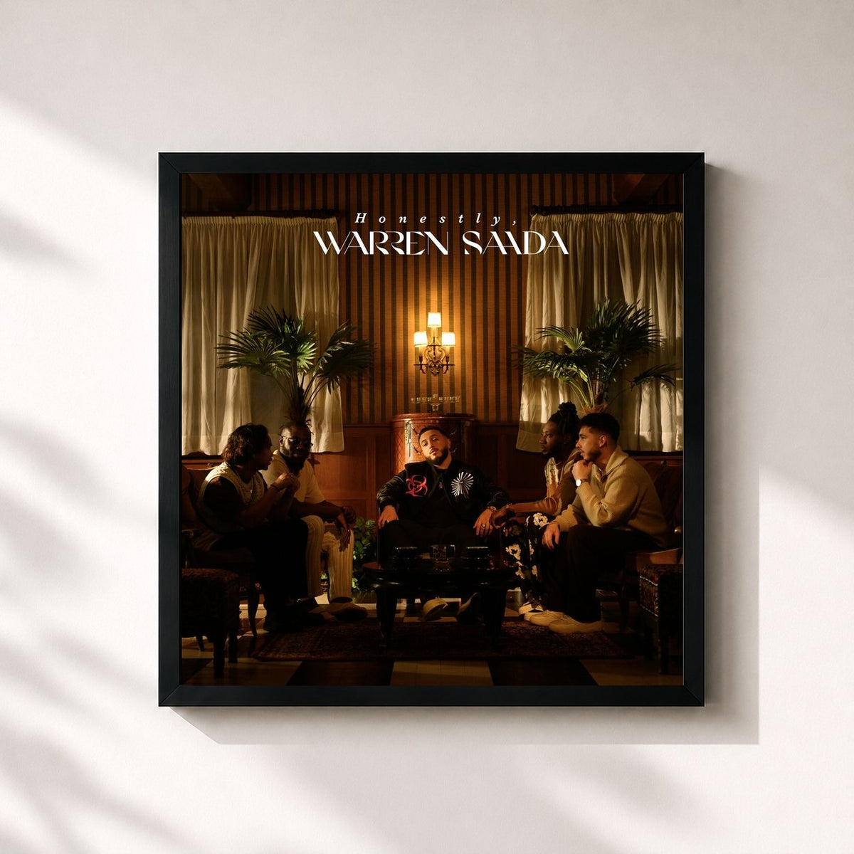 #noir Tableau carré de l'album Honestly, de Warren Saada, cadre noir 32x32 cm