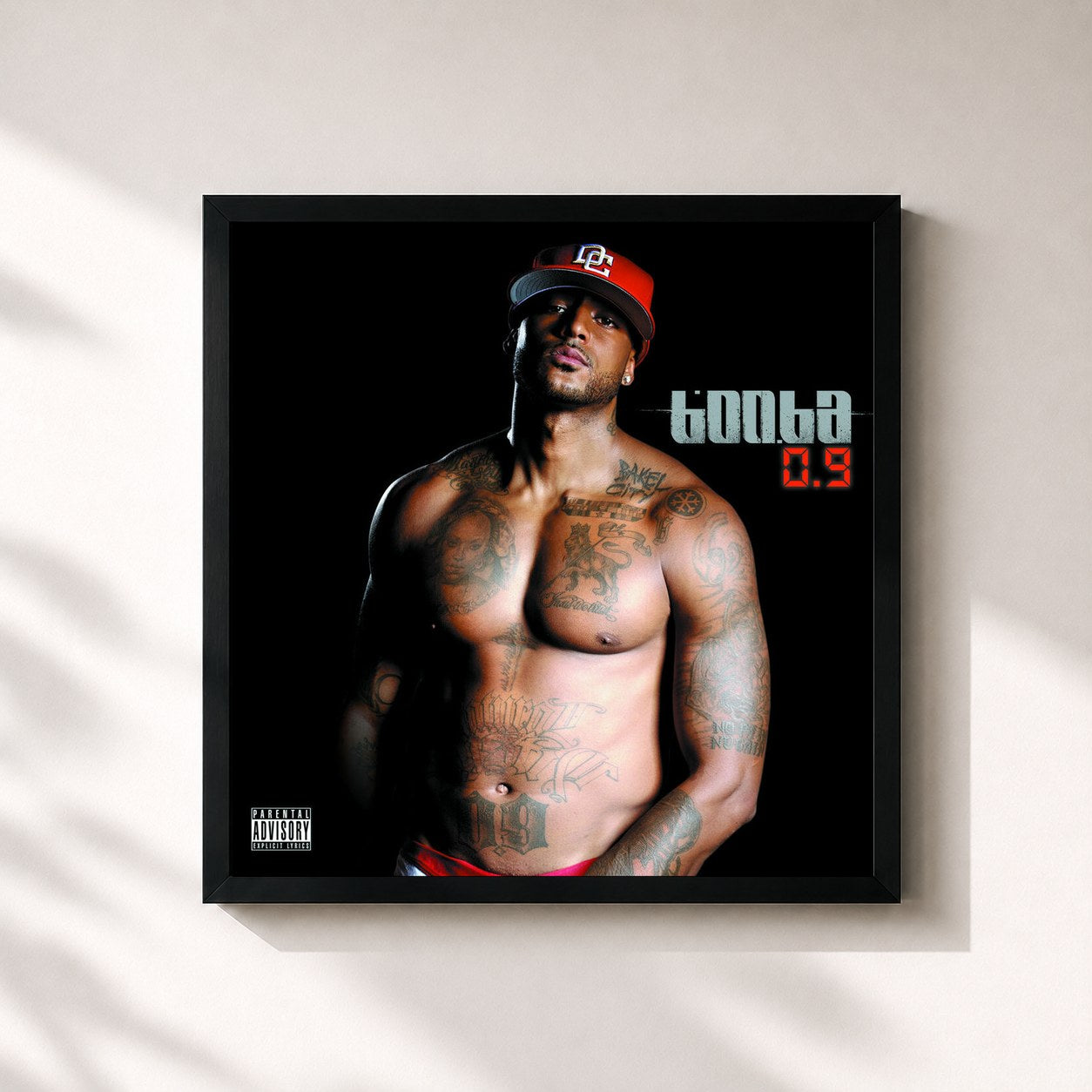#noir Tableau carré de l'album 0.9 de Booba, cadre noir 32x32 cm