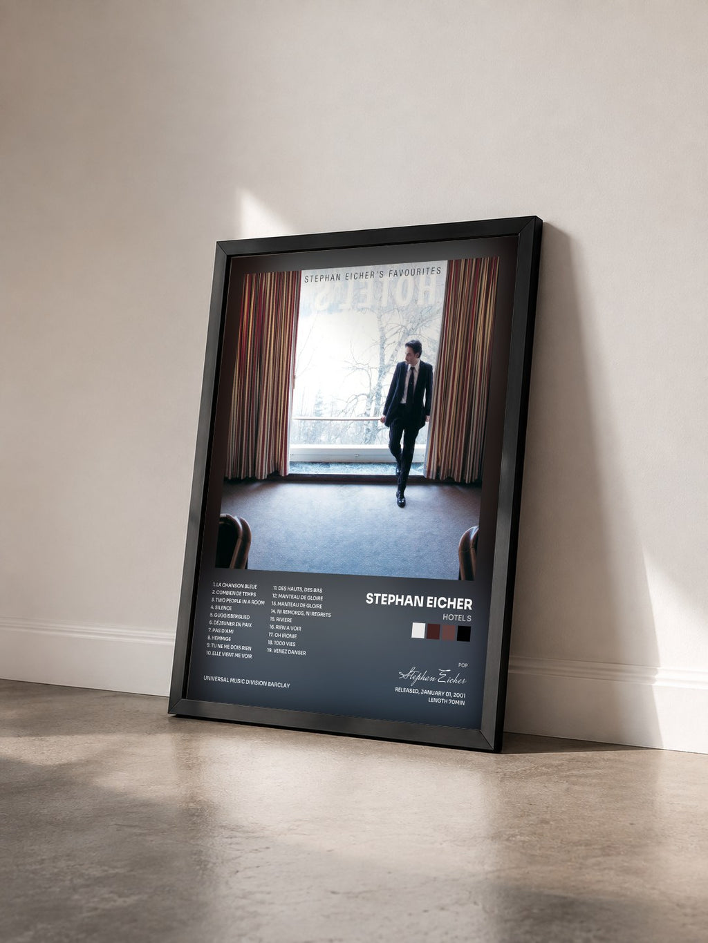 #noir Hotel S by Stephan Eicher as a framed art print seen at an angle, black frame