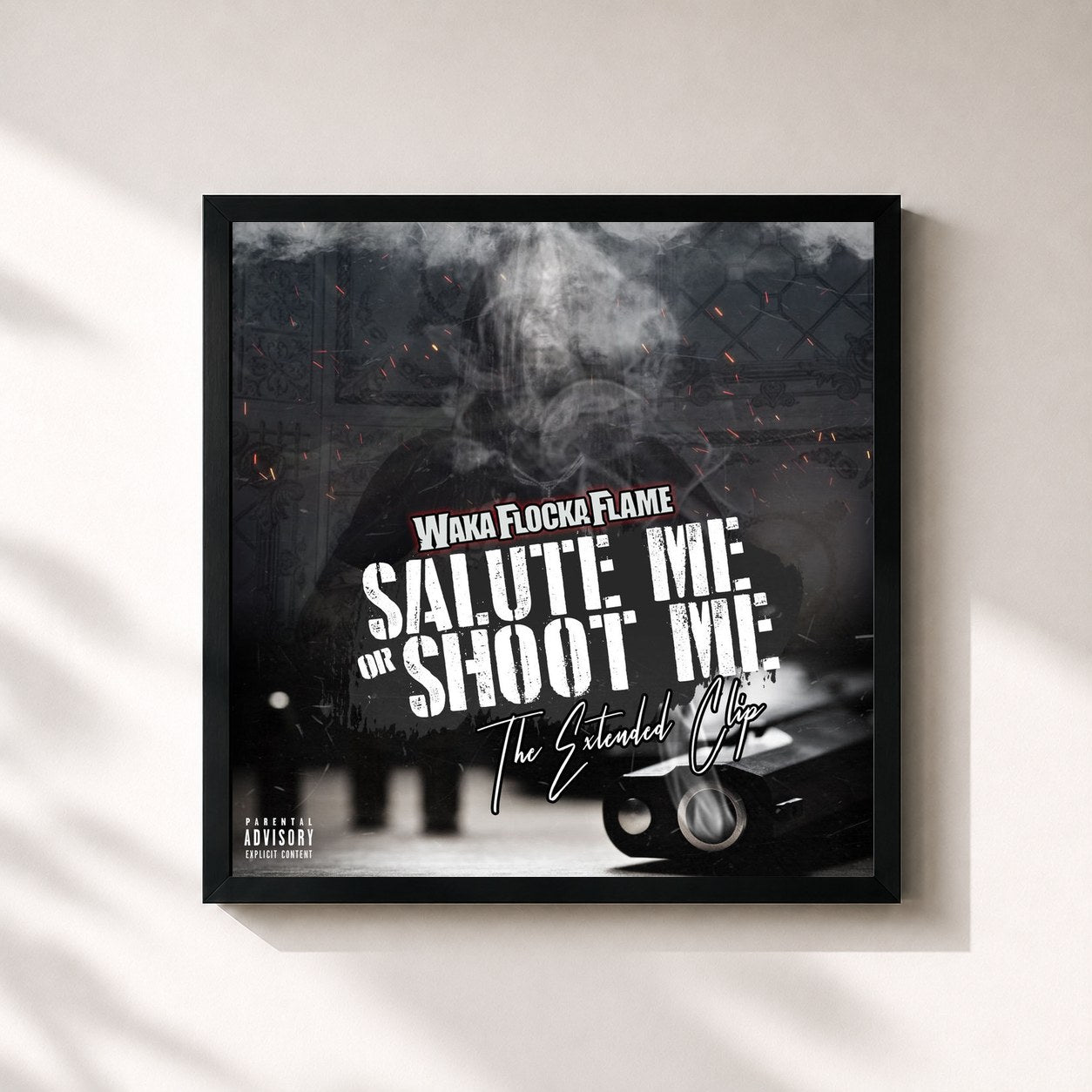 #noir Tableau carré de l'album Salute Me or Shoot Me: The Extended Clip de Waka Flocka Flame, cadre noir 32x32 cm
