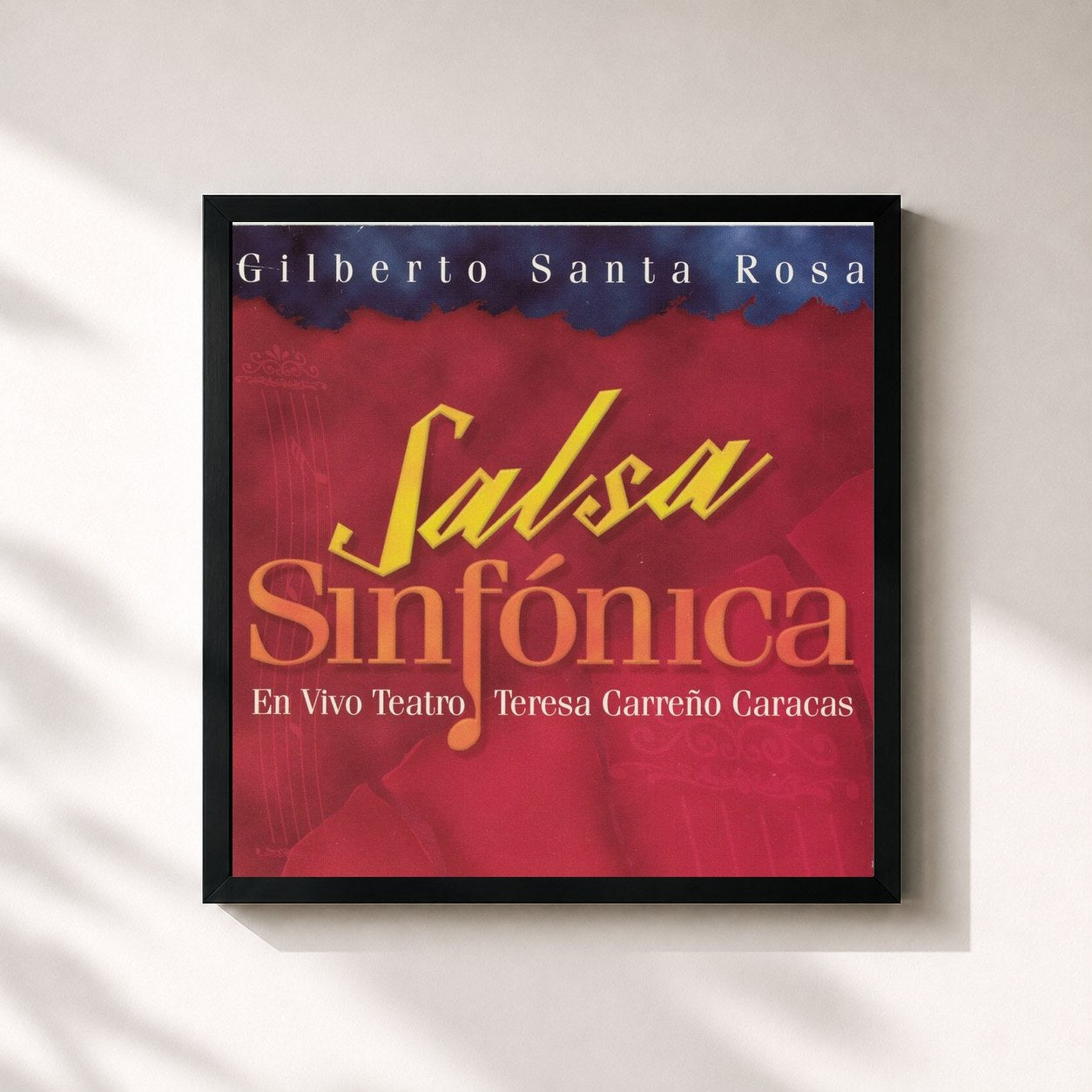 #noir Tableau carré de l'album Salsa Sinfonica de Gilberto Santa Rosa, cadre noir 32x32 cm