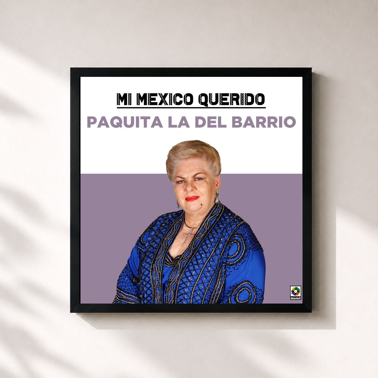 #noir Tableau carré de l'album Mi Mexico Querido de PAQUITA LA DEL BARRIO, cadre noir 32x32 cm