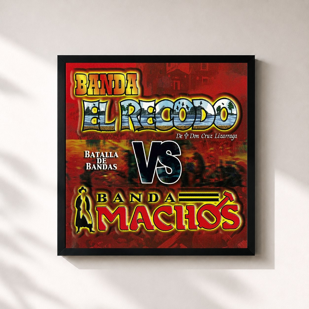 #noir Tableau carré de l'album Batalla De Bandas Banda El Recodo Vs. Banda Machos de Banda El Recodo, cadre noir 32x32 cm