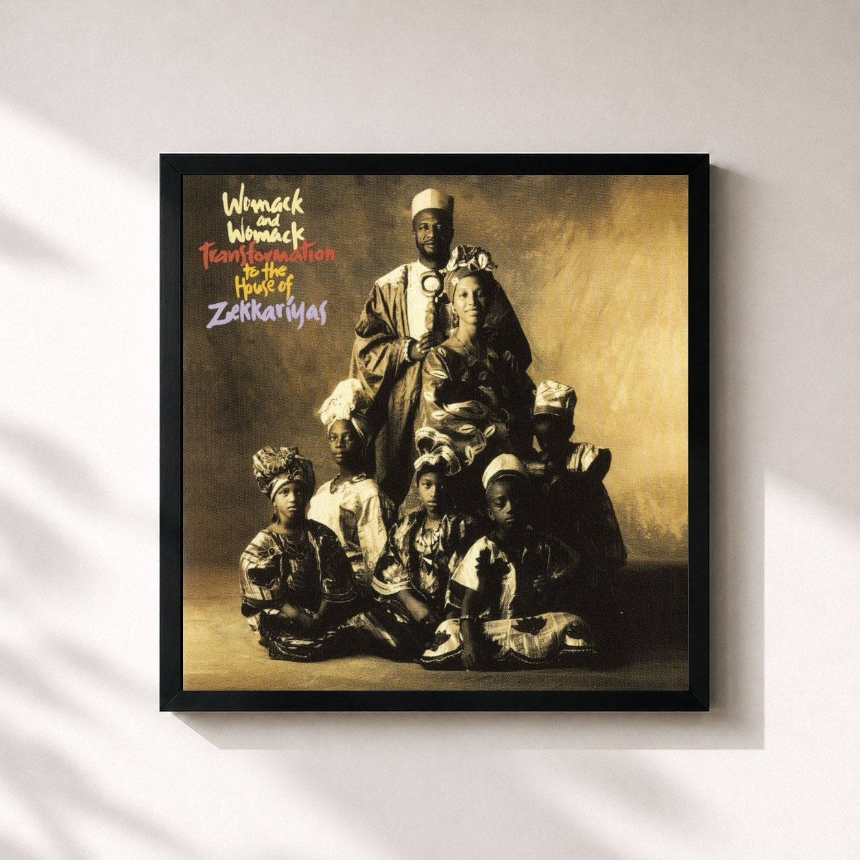 #noir Tableau carré de l'album Transformation to the House of Zekkariyas de Womack & Womack, cadre noir 32x32 cm