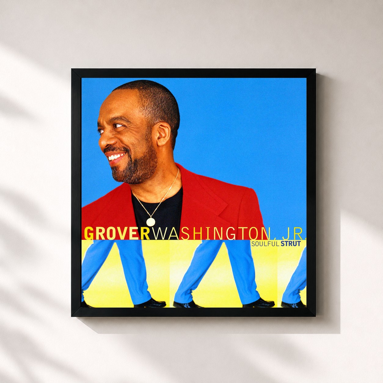 #noir Tableau carré de l'album Soulful Strut de Grover Washington, Jr., cadre noir 32x32 cm