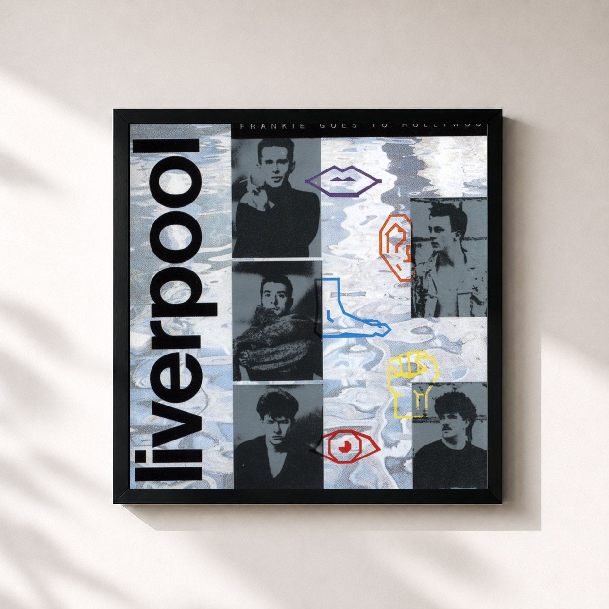 #noir Tableau carré de l'album Liverpool de Frankie Goes to Hollywood, cadre noir 32x32 cm