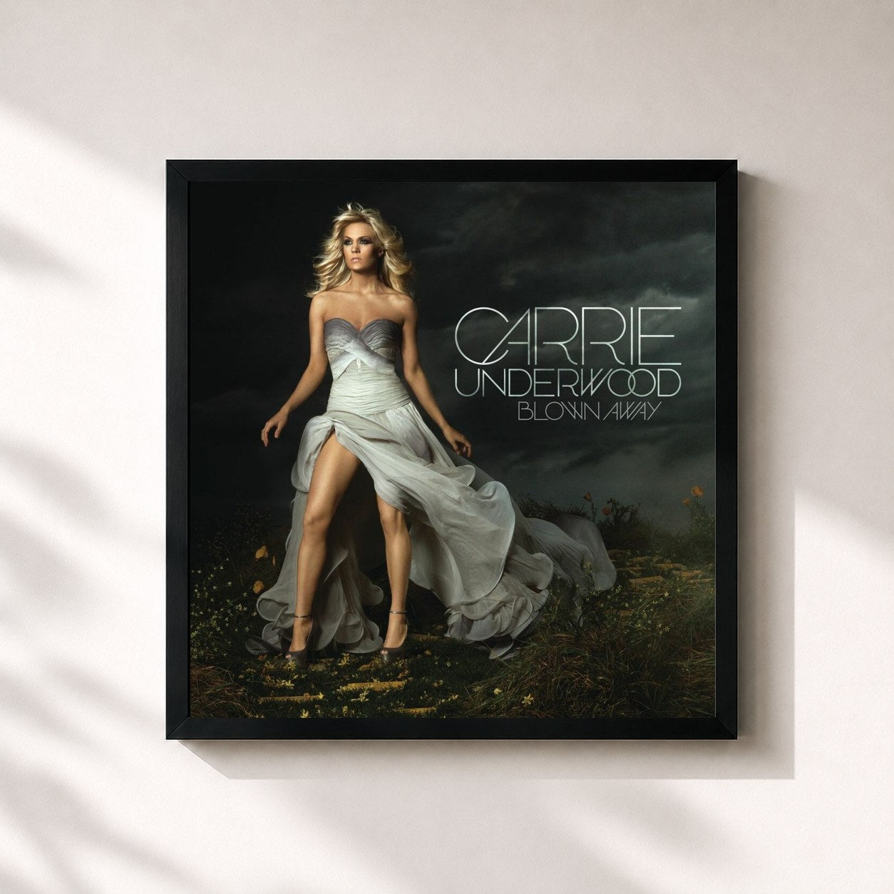 #noir Tableau carré de l'album Blown Away de Carrie Underwood, cadre noir 32x32 cm