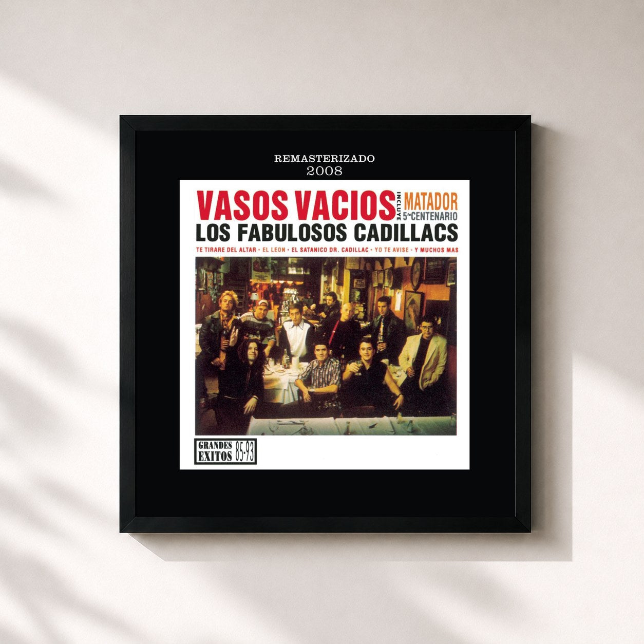 #noir Tableau carré de l'album Vasos Vacíos de Los Fabulosos Cadillacs, cadre noir 32x32 cm