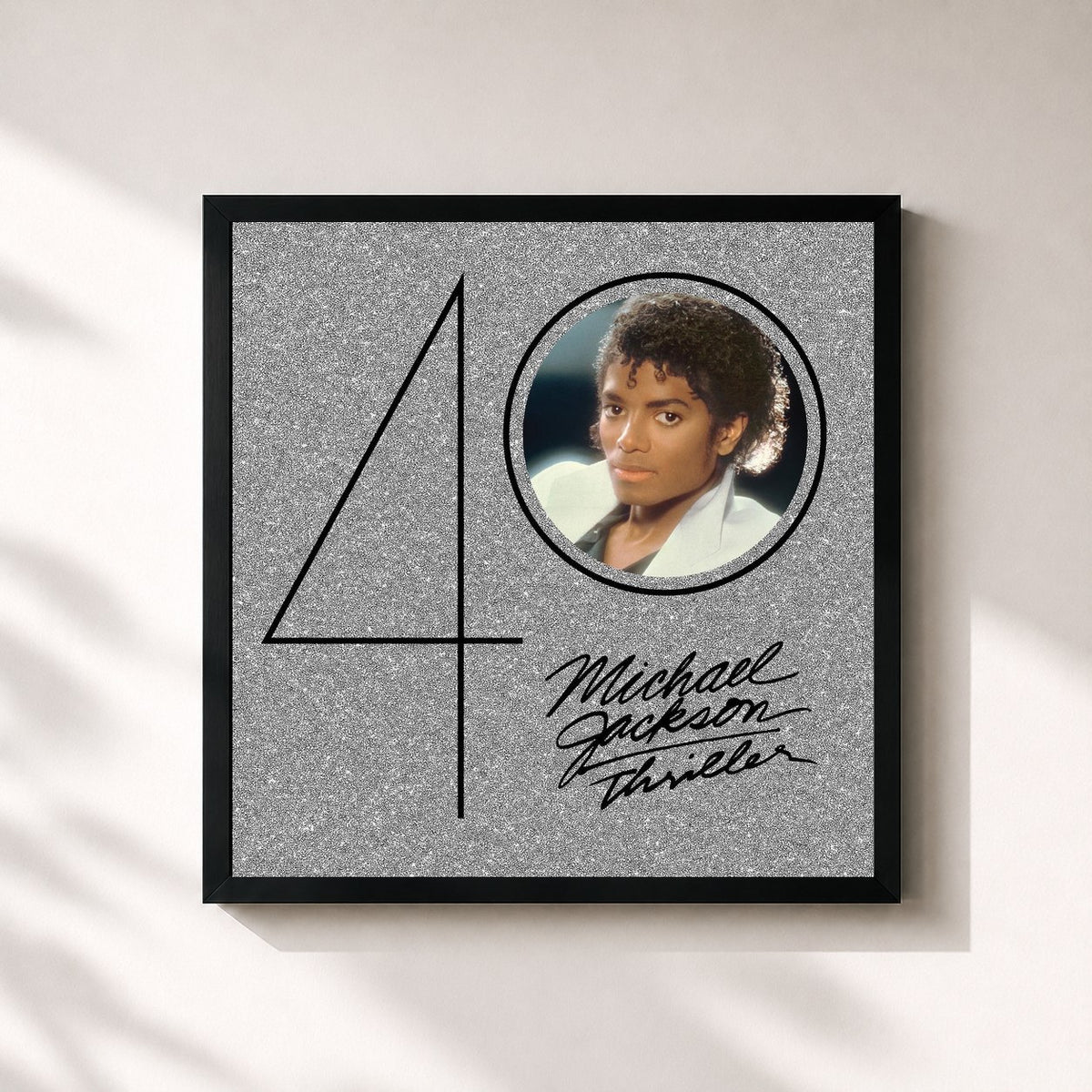 #noir Tableau carré de l'album Thriller 40 de Michael Jackson, cadre noir 32x32 cm