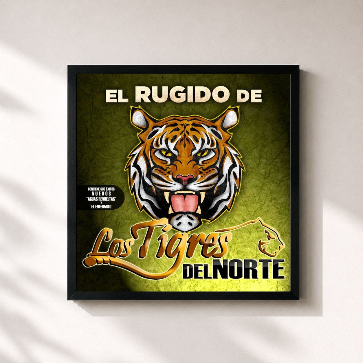 #noir Tableau carré de l'album El Rugido...De Los Tigres Del Norte de Los Tigres del Norte, cadre noir 32x32 cm