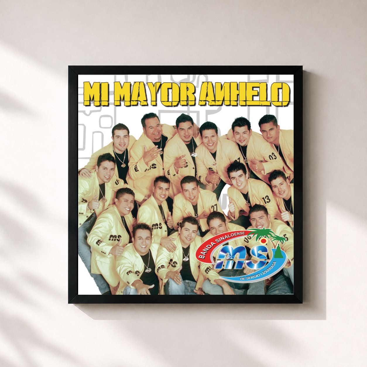 #noir Tableau carré de l'album Mi Mayor Anhelo de Banda MS de Sergio Lizárraga, cadre noir 32x32 cm