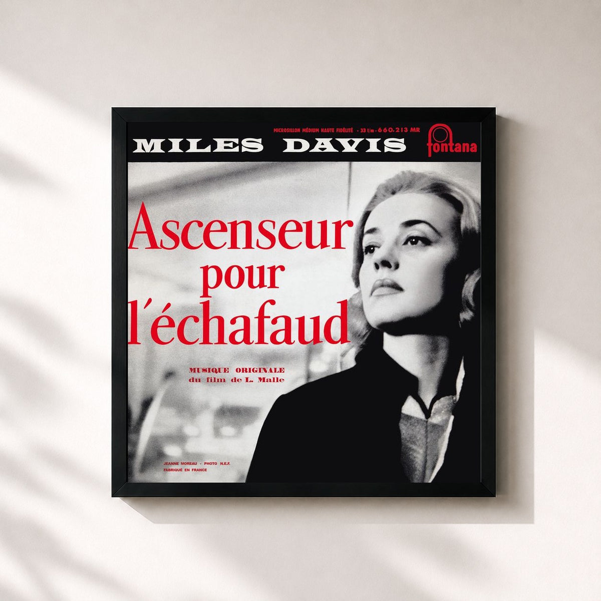 #noir Tableau carré de l'album Ascenseur pour l'échafaud de Miles Davis, cadre noir 32x32 cm
