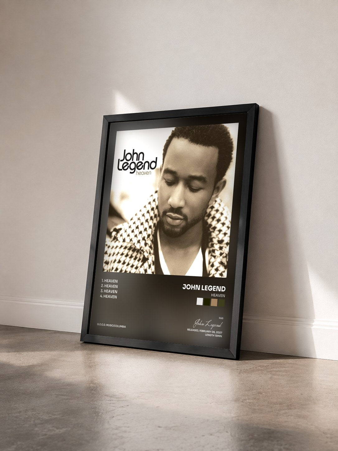 #noir Tableau de l'album Heaven de John Legend vu de trois quarts, cadre noir