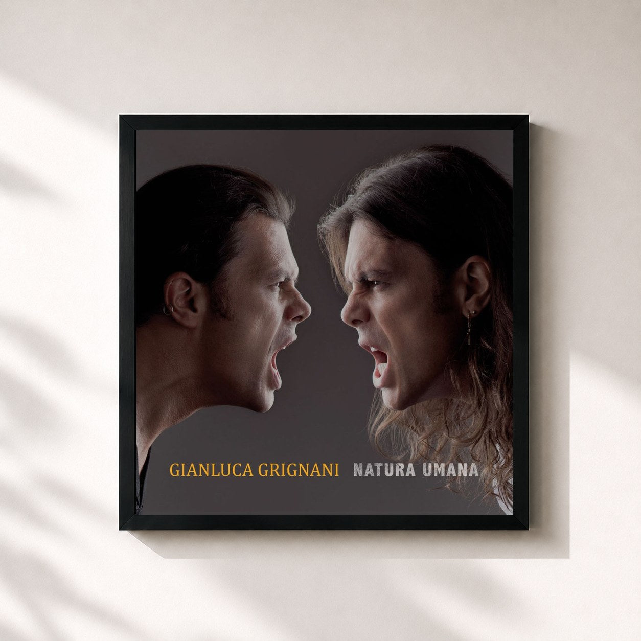 #noir Tableau carré de l'album Natura Umana de Gianluca Grignani, cadre noir 32x32 cm