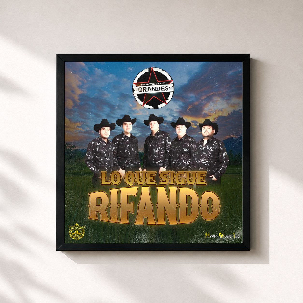#noir Tableau carré de l'album Lo Que Sigue Rifando de Herencia De Grandes, cadre noir 32x32 cm