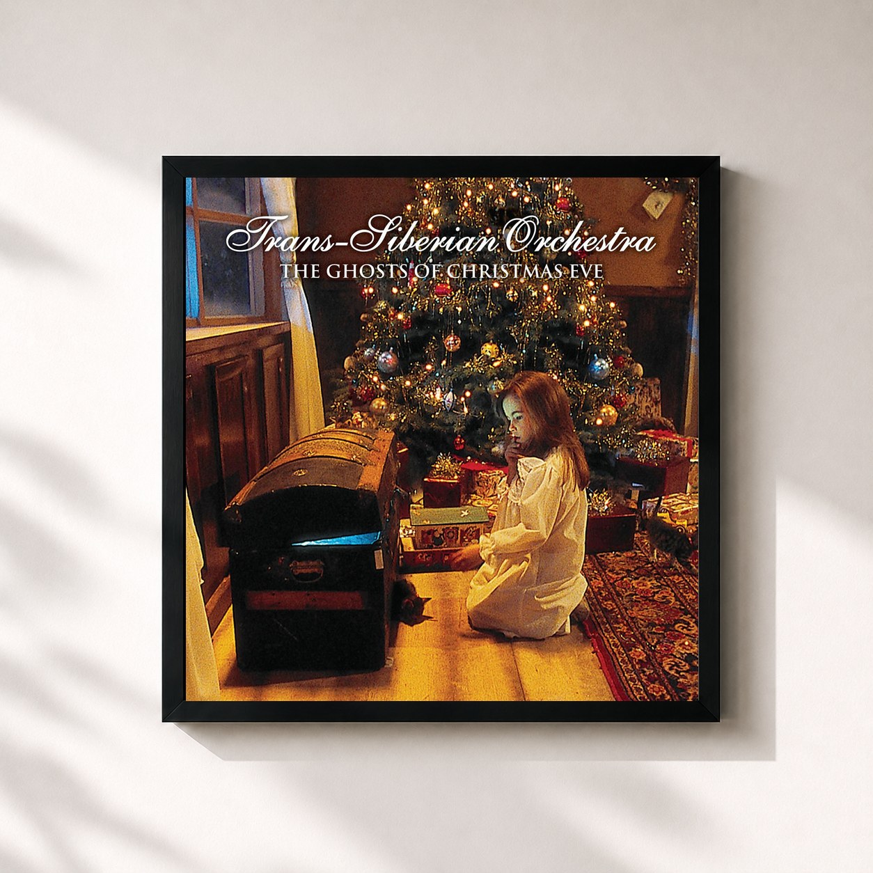 #noir Tableau carré de l'album The Ghosts of Christmas Eve de Trans-Siberian Orchestra, cadre noir 32x32 cm