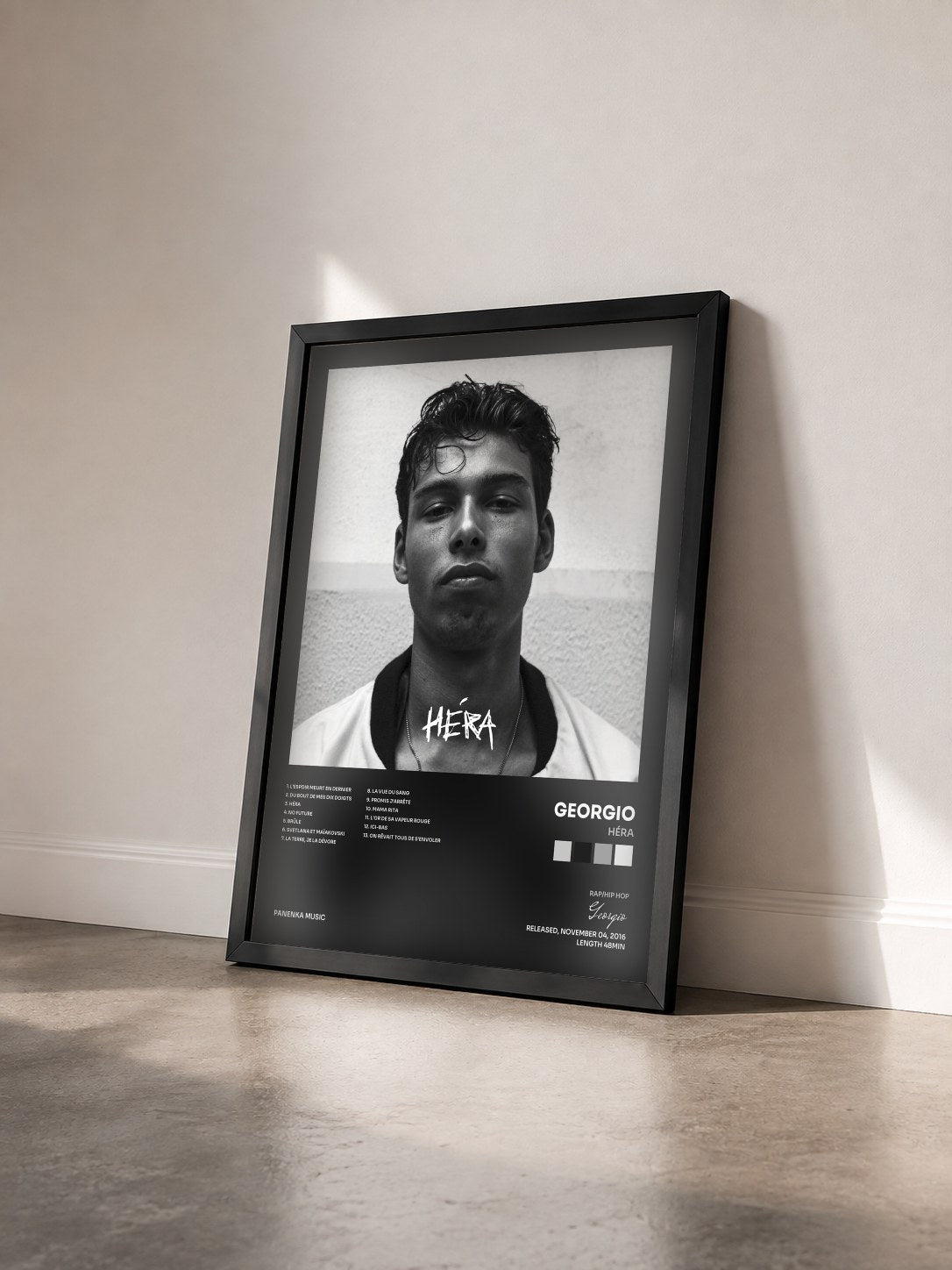 #noir Héra by Georgio as a framed art print seen at an angle, black frame