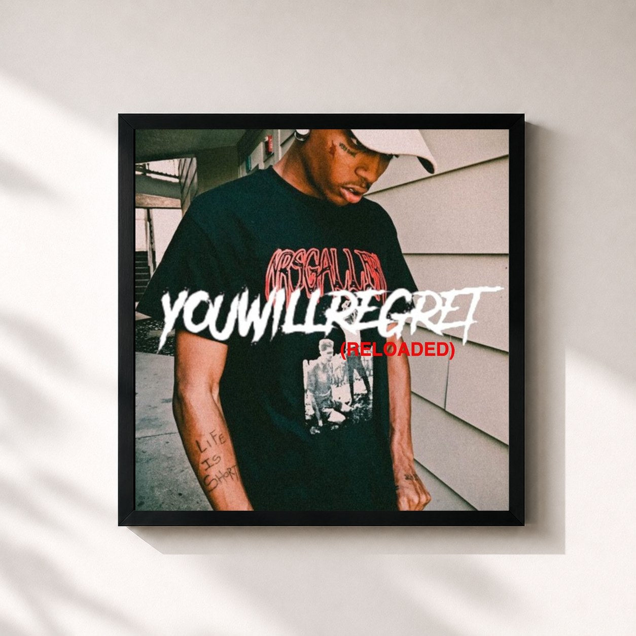 #noir Tableau carré de l'album You Will Regret (Reloaded) de Ski Mask the Slump God, cadre noir 32x32 cm