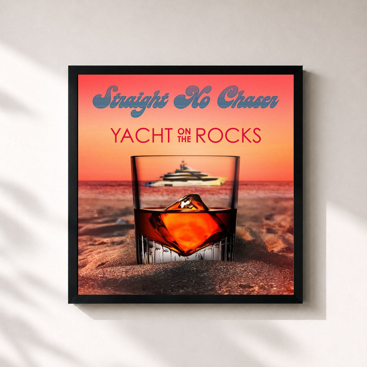 #noir Tableau carré de l'album Yacht On The Rocks de Straight No Chaser, cadre noir 32x32 cm
