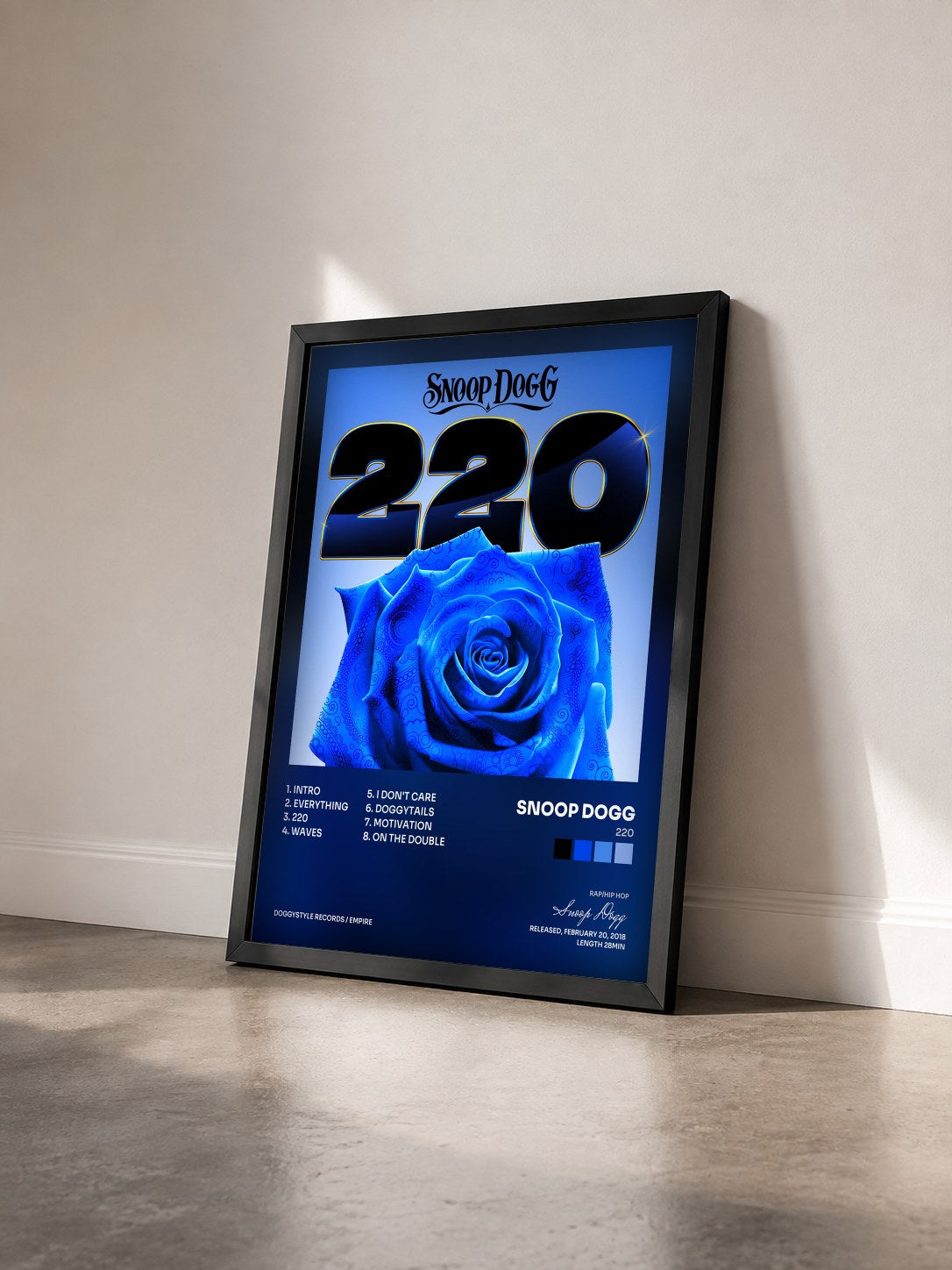 #noir Tableau de l'album 220 de Snoop Dogg vu de trois quarts, cadre noir