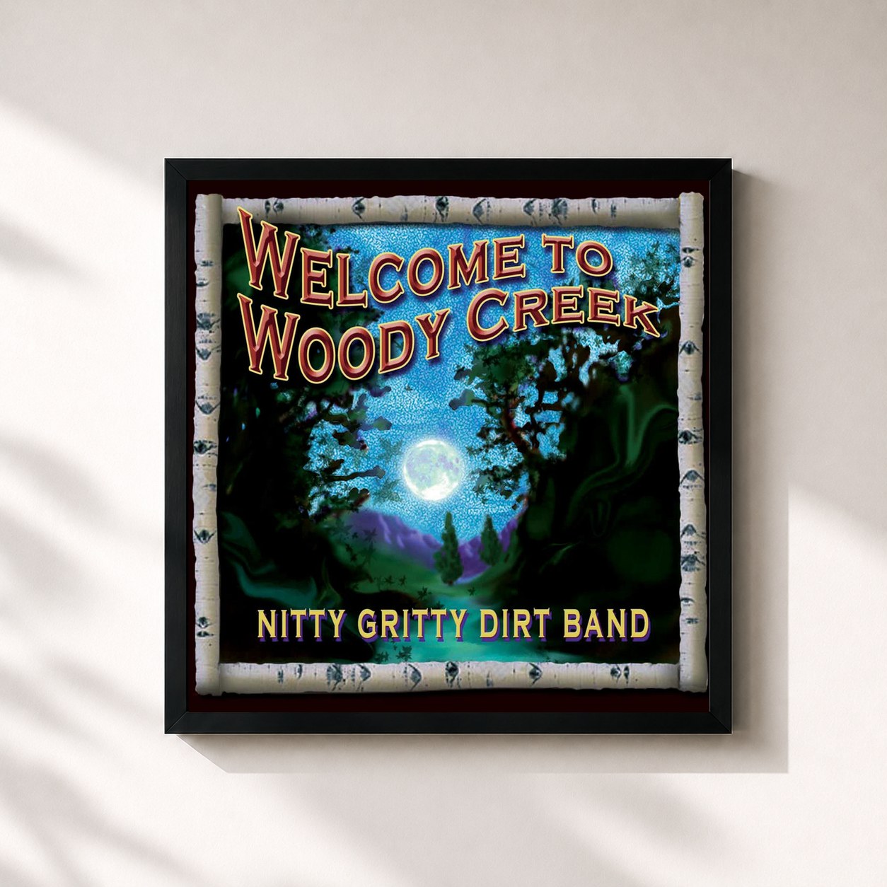 #noir Tableau carré de l'album Welcome to Woody Creek de Nitty Gritty Dirt Band, cadre noir 32x32 cm