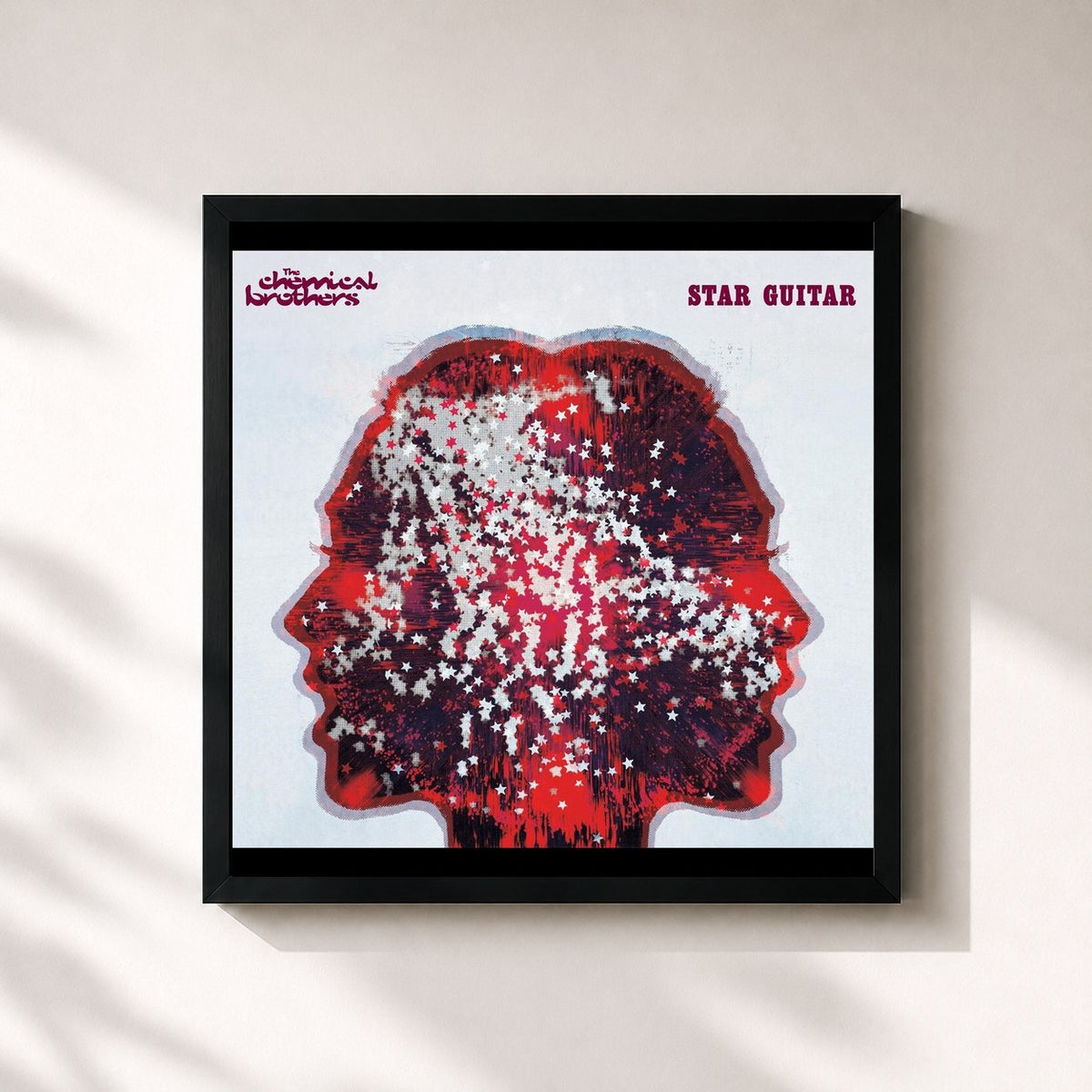 #noir Tableau carré de l'album Star Guitar de The Chemical Brothers, cadre noir 32x32 cm