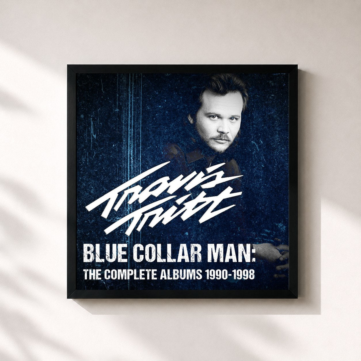 #noir Tableau carré de l'album Blue Collar Man: The Complete Albums 1990-1998 de Travis Tritt, cadre noir 32x32 cm