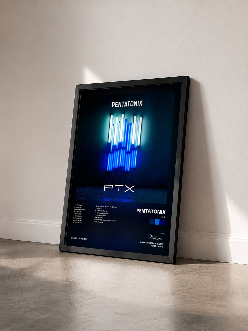 #noir PTX by Pentatonix as a framed art print seen at an angle, black frame