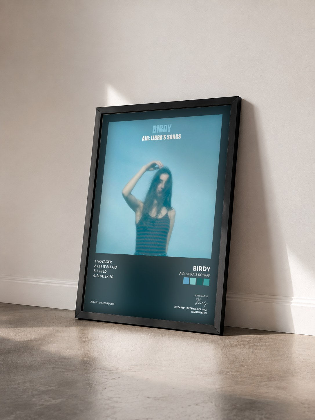 #noir Tableau de l'album Air: Libra's Songs de Birdy vu de trois quarts, cadre noir