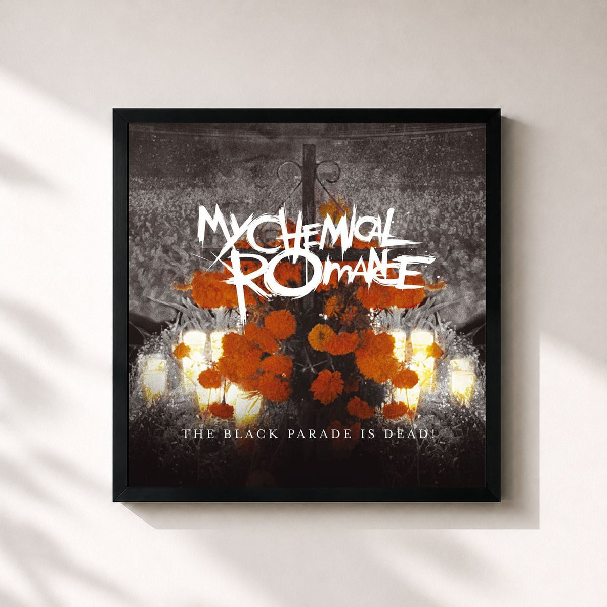 #noir Tableau carré de l'album The Black Parade Is Dead! de My Chemical Romance, cadre noir 32x32 cm