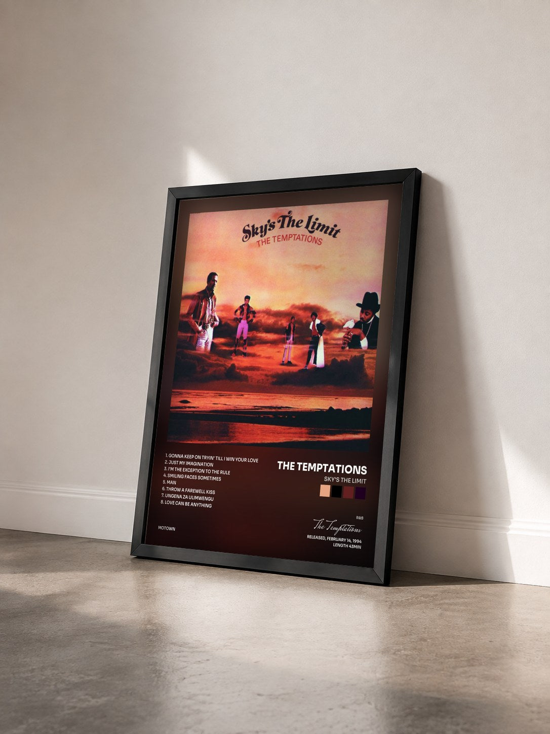 #noir Tableau de l'album Sky's The Limit de The Temptations vu de trois quarts, cadre noir