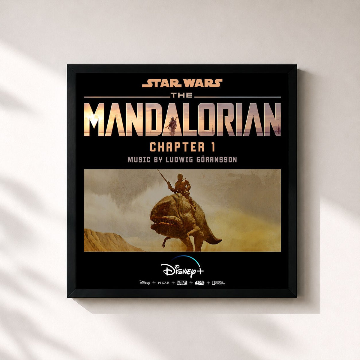 #noir Tableau carré de l'album The Mandalorian: Chapter 1 (Original Score) de Ludwig Goransson, cadre noir 32x32 cm