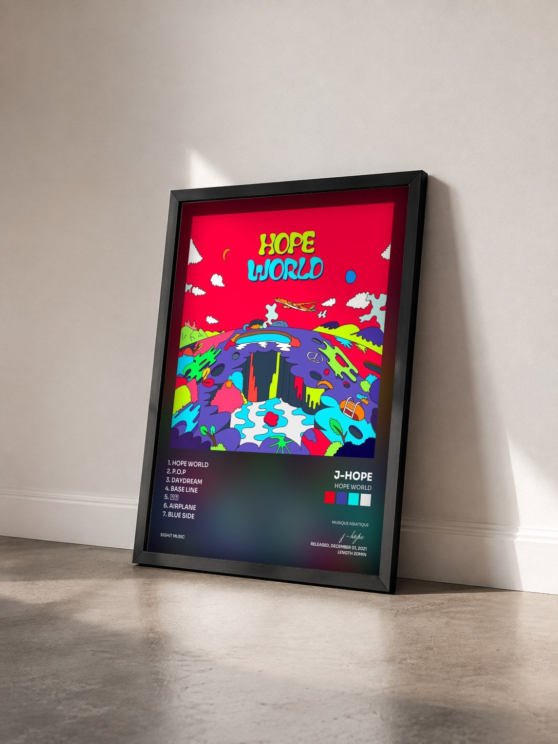 #noir Hope World von j-hope als gerahmter Kunstdruck von schräg gesehen, schwarzer Rahmen