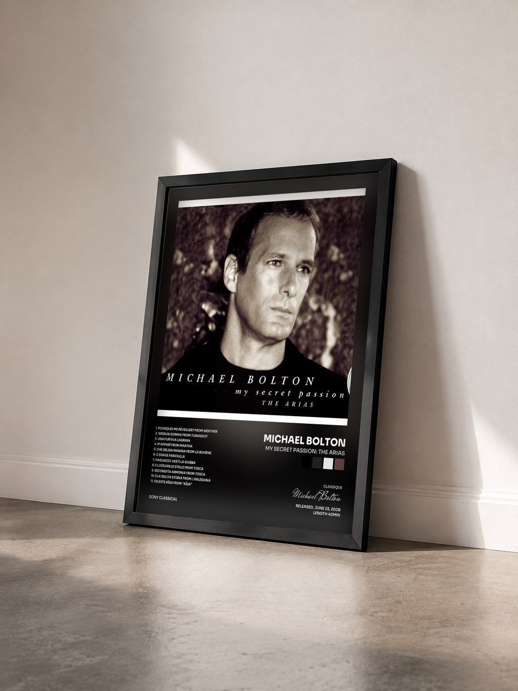 #noir Tableau de l'album My Secret Passion: The Arias de Michael Bolton vu de trois quarts, cadre noir
