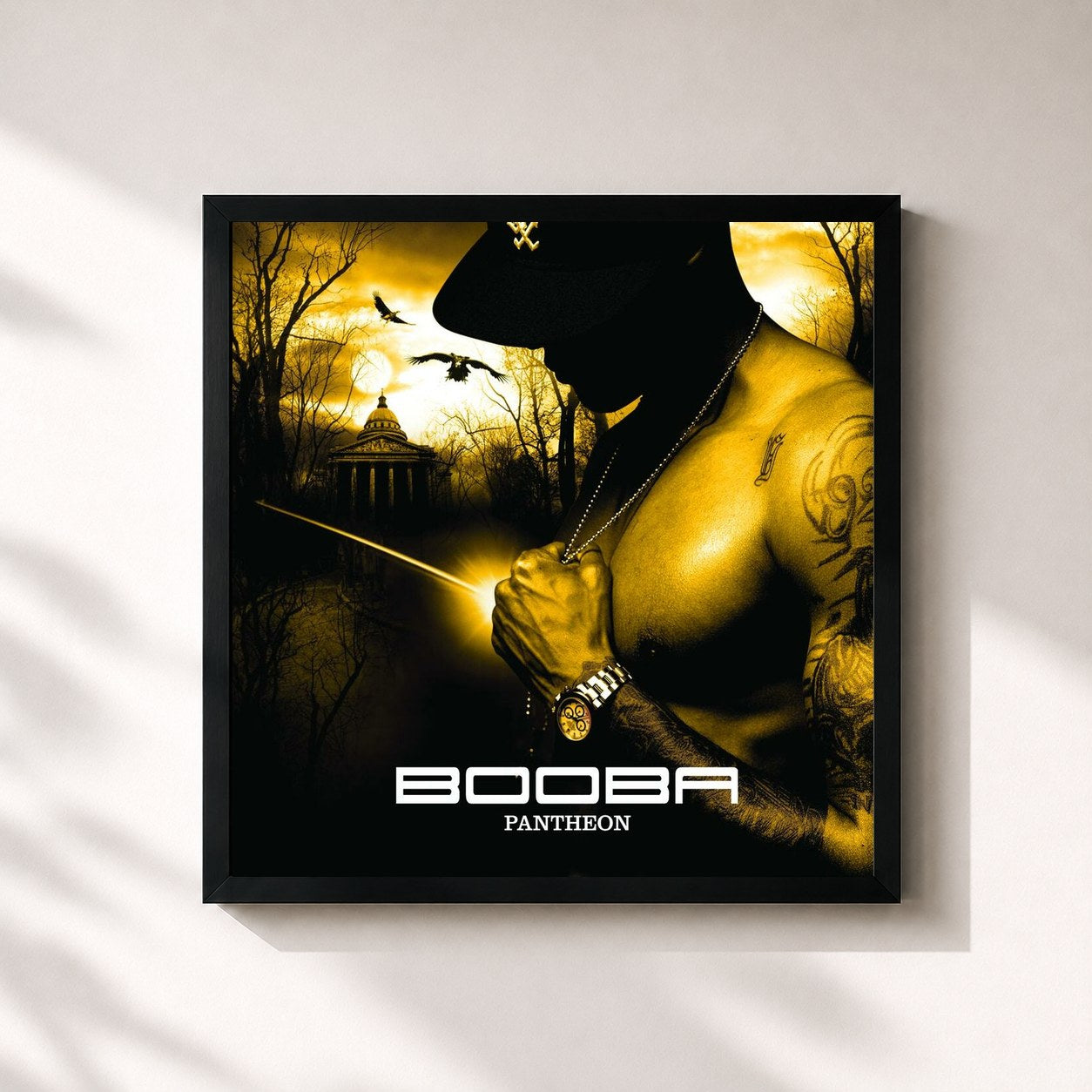 #noir Tableau carré de l'album Panthéon de Booba, cadre noir 32x32 cm